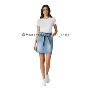 Celebrity Ace Vtg Style Light Wash Paperbag Denim Mini Skirt Size Large 10/12